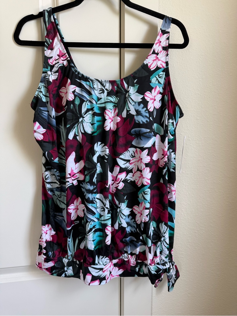 FULLFITALL Swimsuits Tankini Built In Bra Floral Black Pink Size 14 PTP 21” - Picture 4 of 10
